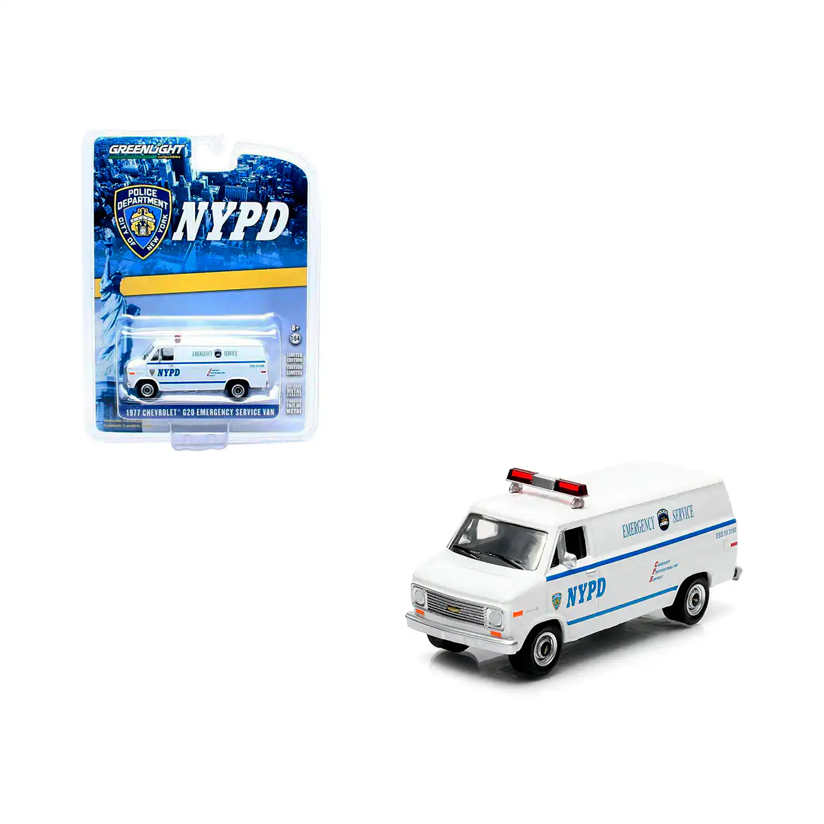 29803NYPD1 Chevrolet G20 1977 Van NYPD Camioneta Greenlight Escala 1/64