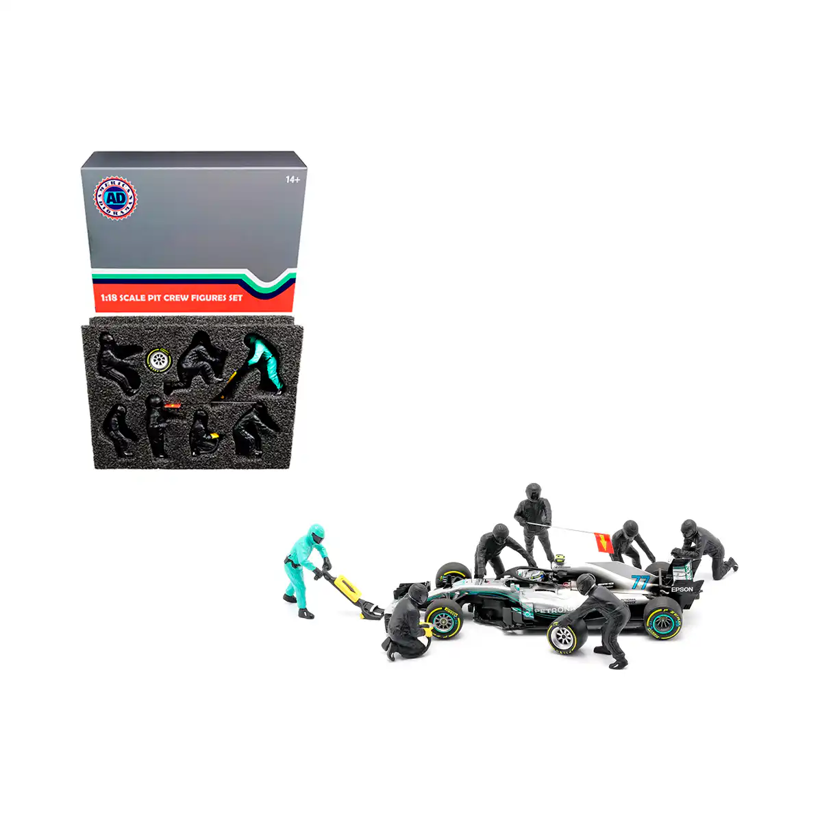 76551AD Mercedes Petronas F1 Equipo Pits Formula 1 Escala 1/18 American Diorama