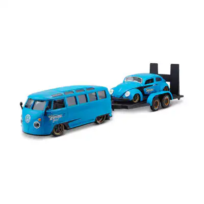 VW Combi Samba y Vocho Beetle con Remolque Maisto Escala 1/24