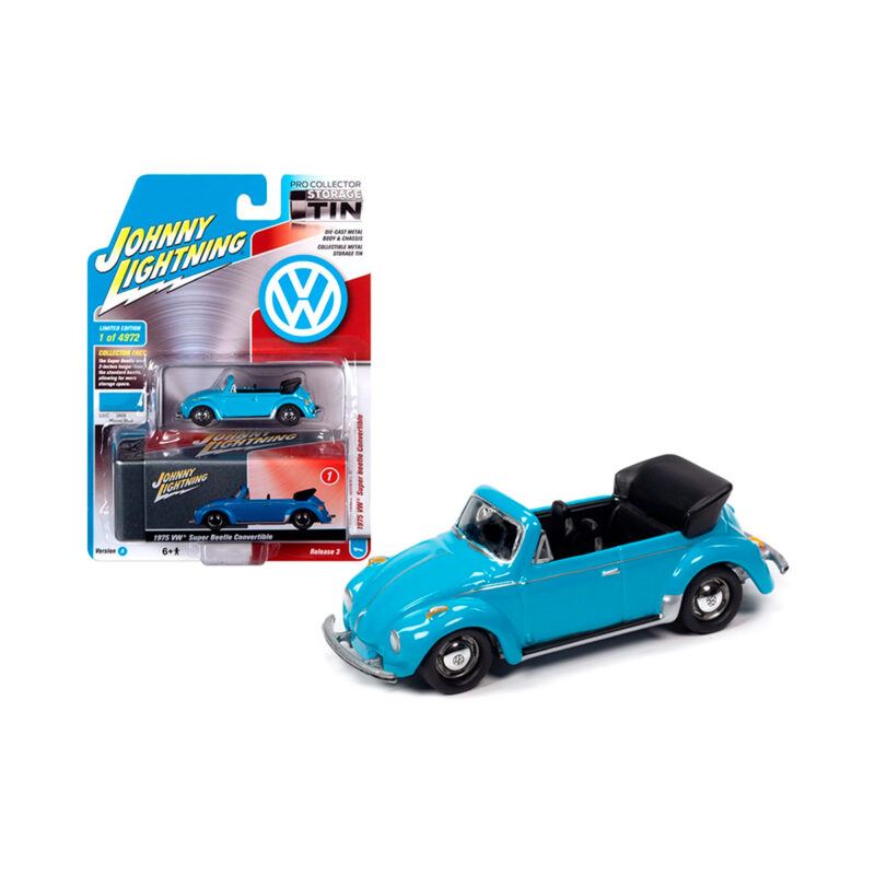 VW Super Beetle Convertible 1975 Azul Pro Collector Johnny Lightning 1/64