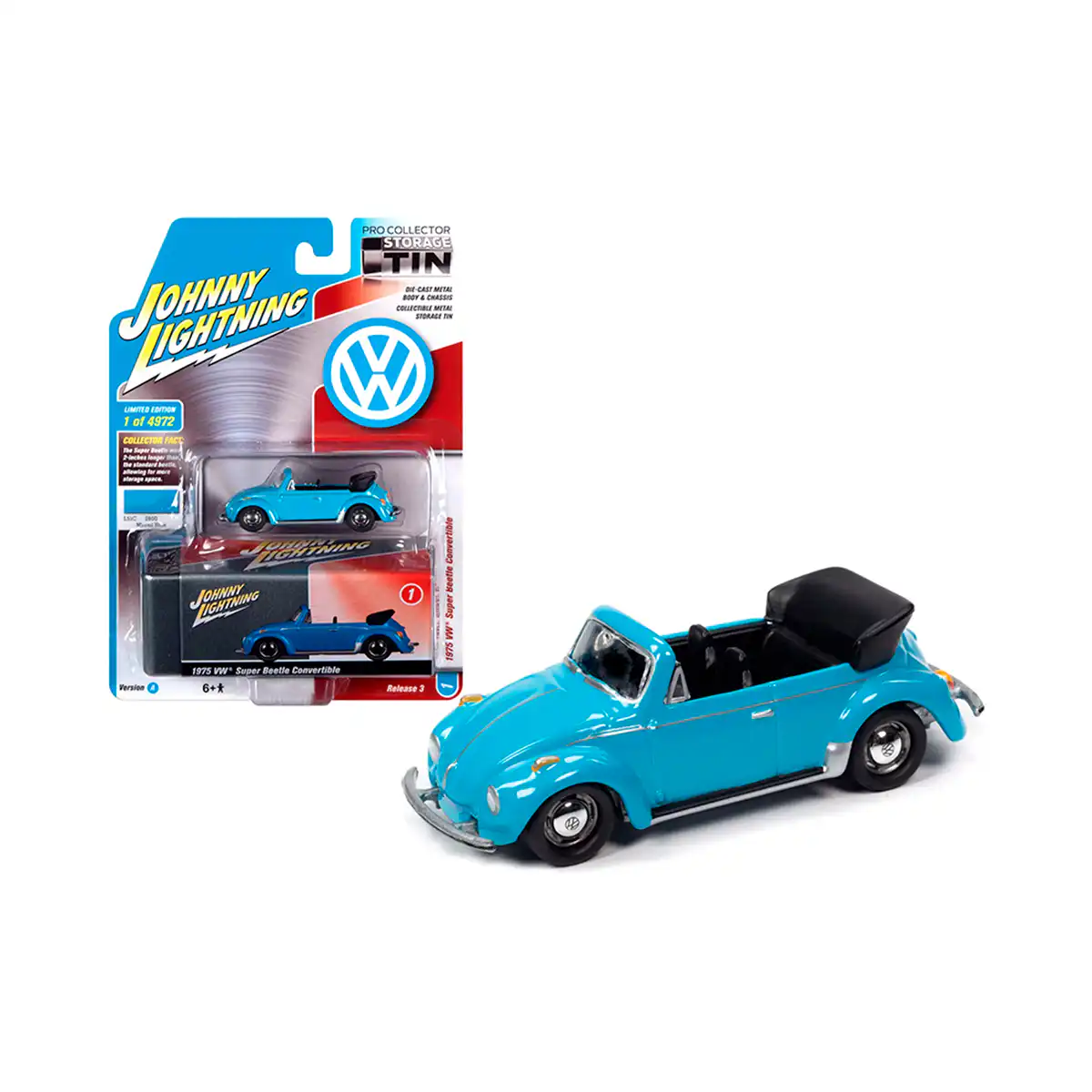 JLSP10724A VW Super Beetle Convertible 1975 Azul Pro Collector Johnny Lightning 1/64