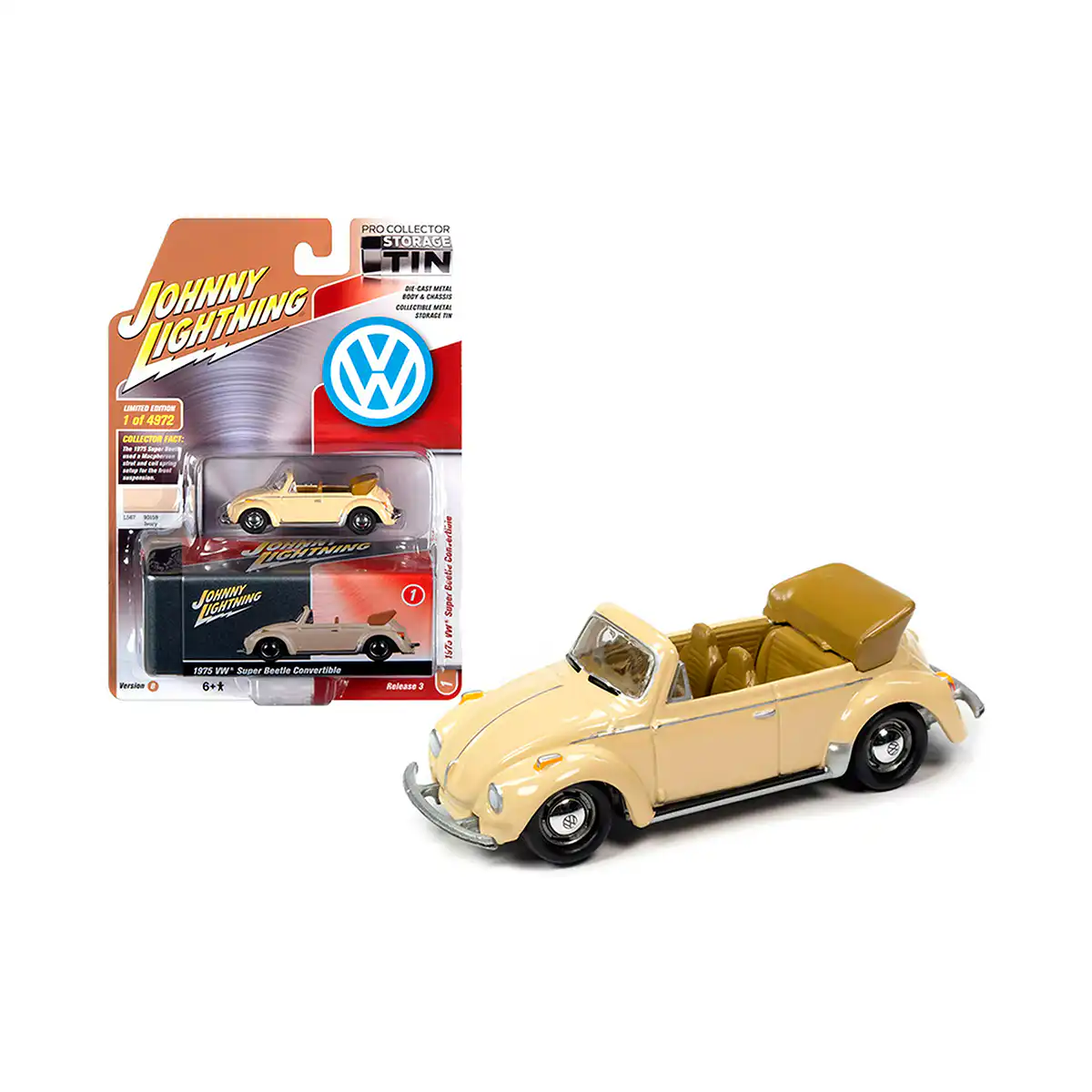 JLSP10724B VW Super Beetle Convertible 1975 Crema Pro Collector Johnny Lightning 1/64