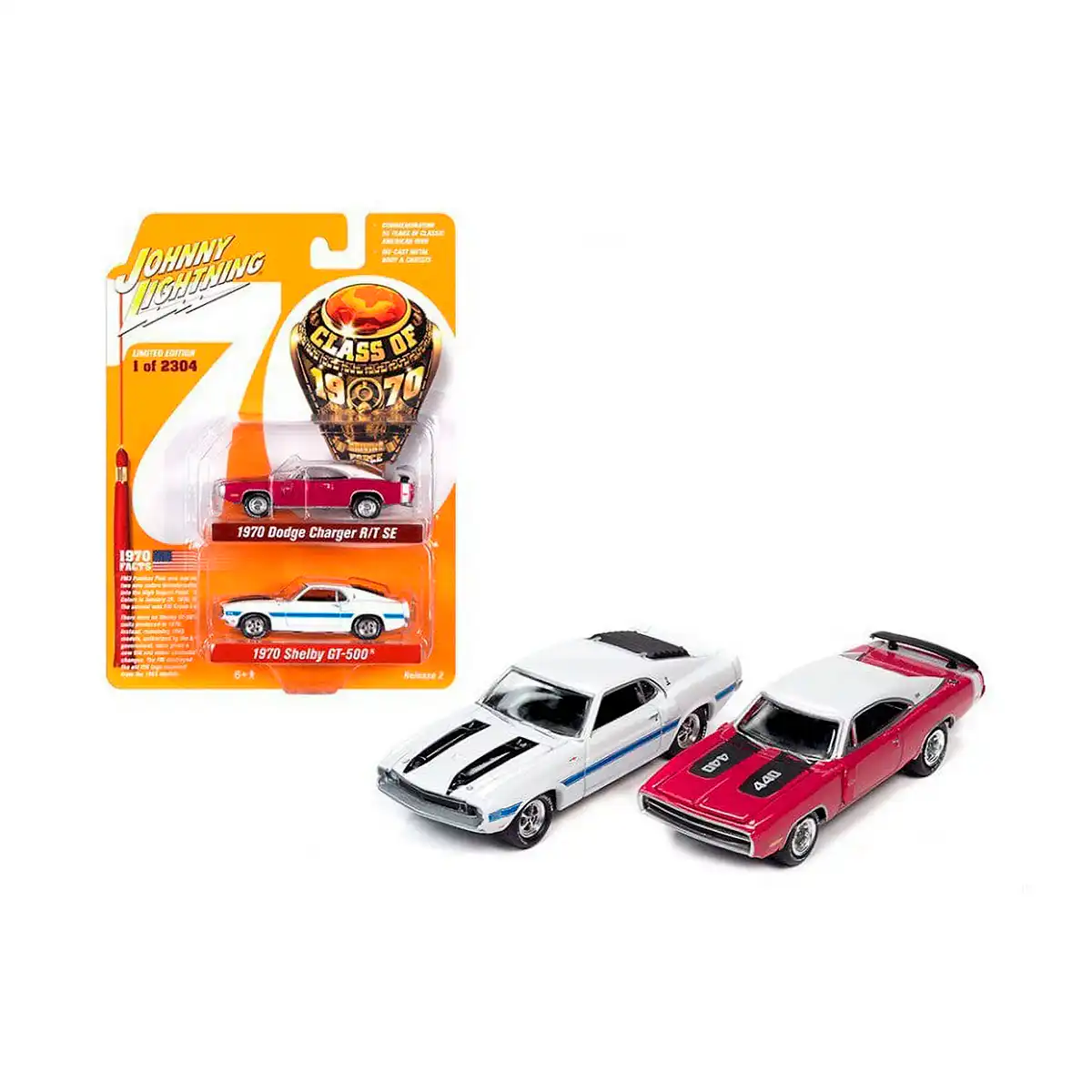JLCP7341JL Shelby GT500 y Dodge Charger Clase 1970 Johnny Lightning Escala 1/64