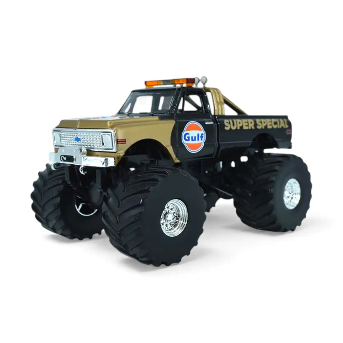88013Chevy5 Chevrolet K10 1971 Gulf Monster Truck Greenlight Escala 1/43 Negro Metal