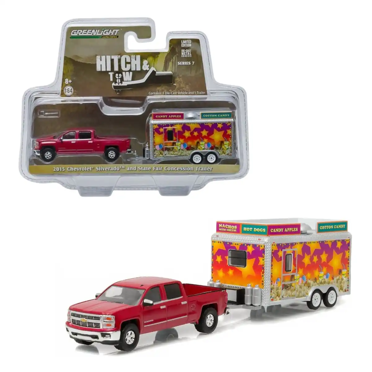 32070CandySilverado Chevrolet Silverado 2015 Con Remolque Candy Greenlight 1/64