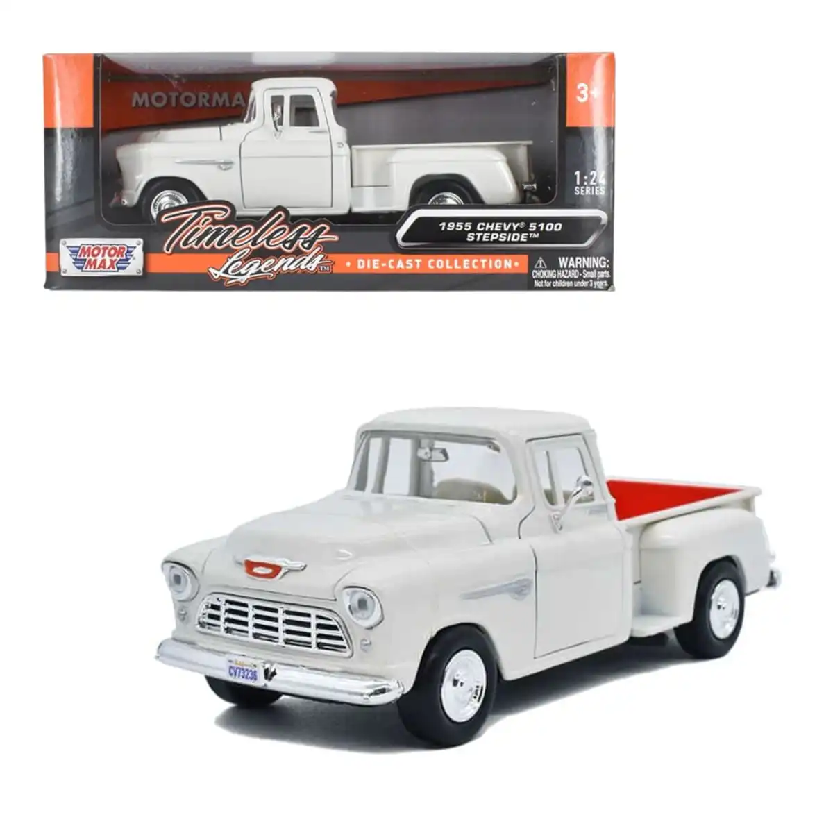 73236whChevy Chevy 5100 Stepside 1955 Blanca Motor Max Escala 1/24