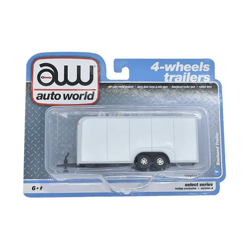 remolqueawwh Remolque Trailer Blanco para Autos A Escala 1/64 Auto World