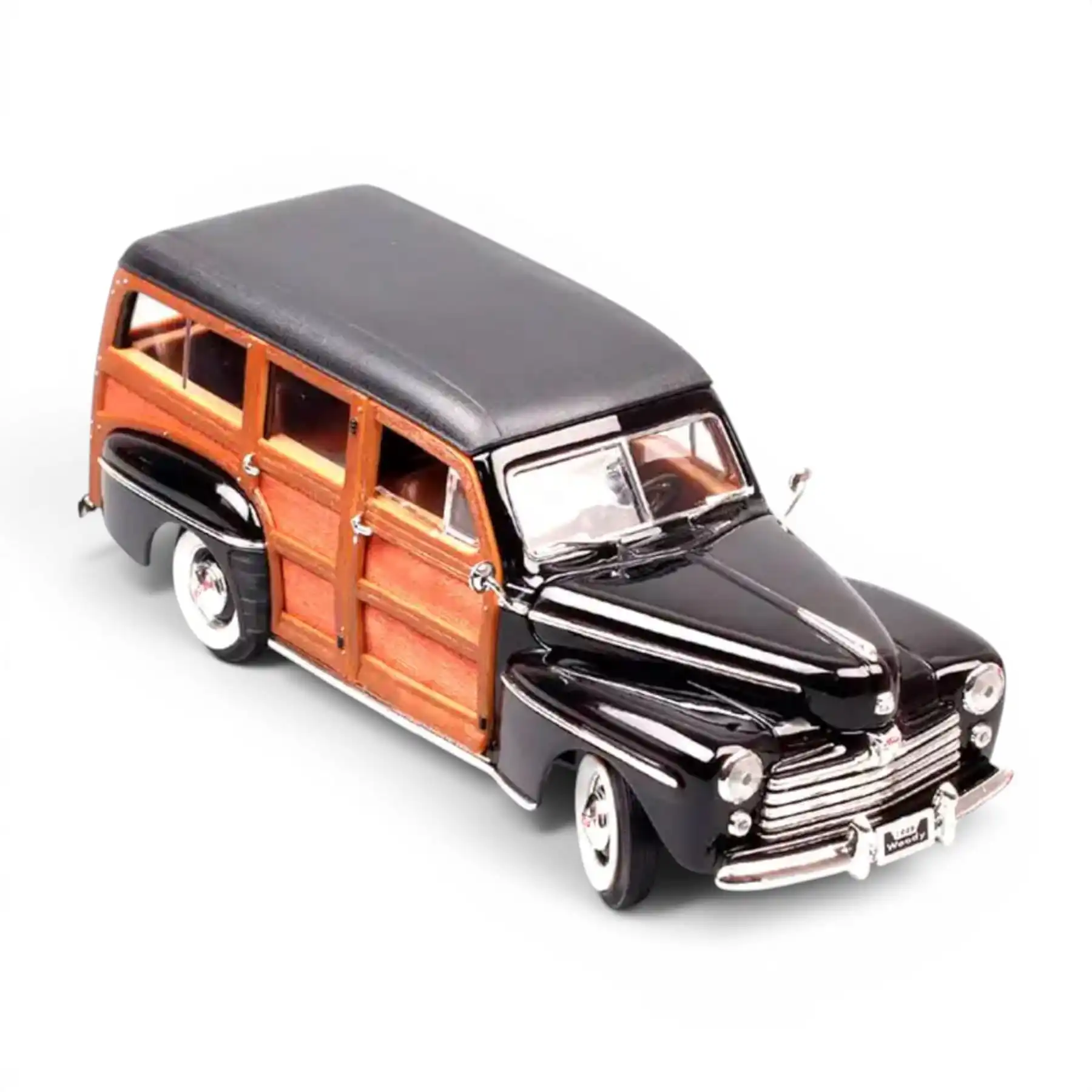 20028Woody03 Ford Woody Wagon 1948 Signature Series Road Signature Escala 1/18 Negro Metal