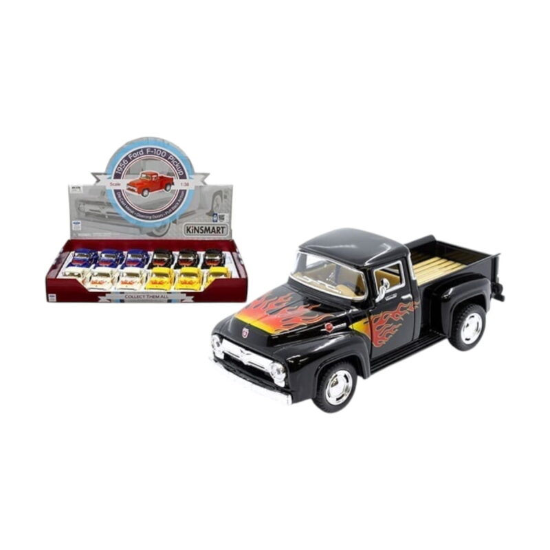 Ford F100 Pickup 1956 Flamas Caja 12 Piezas Kinsmart 1/38