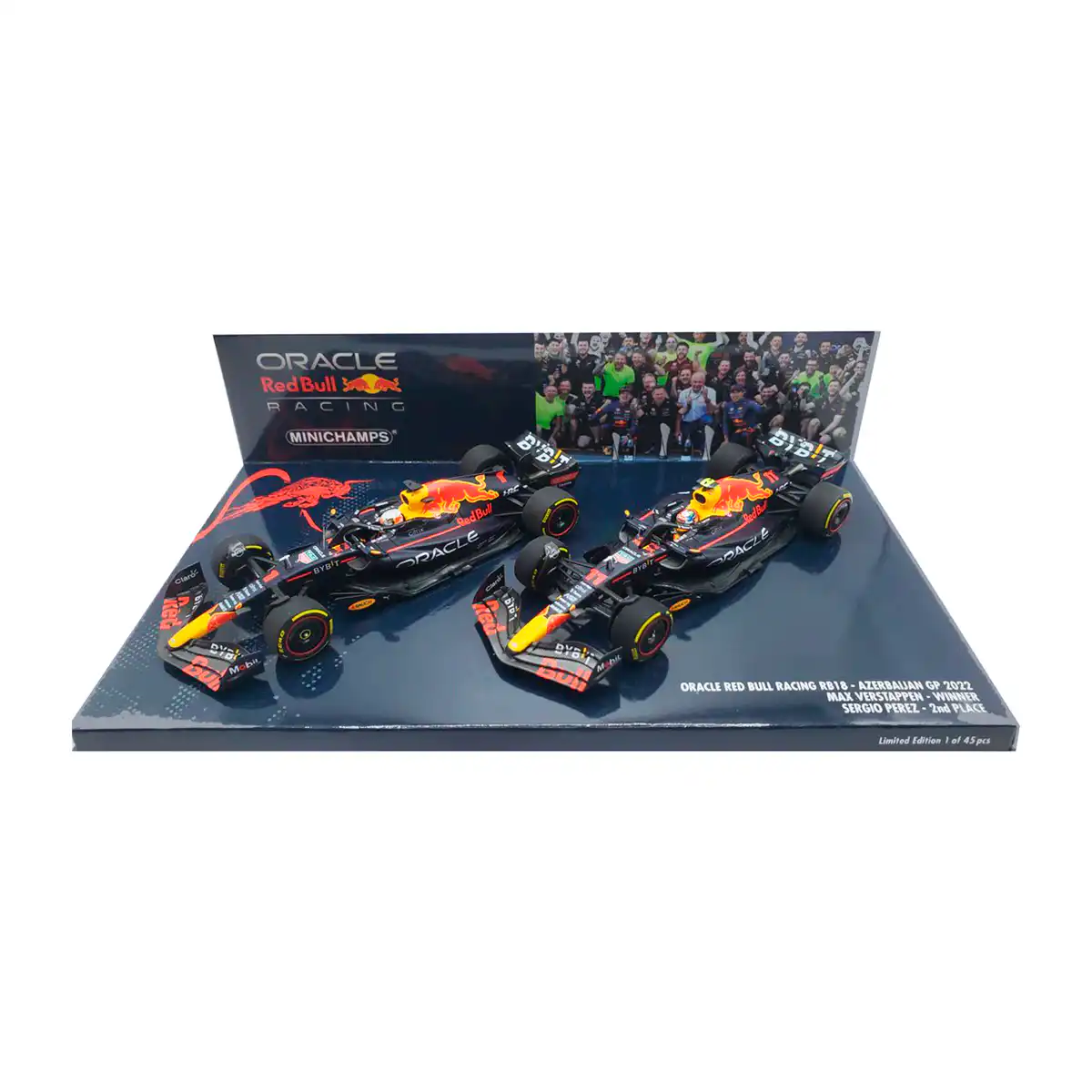 447228111RB3 Sergio Checo Pérez Max Verstappen RB18 F1 Bakú Minichamps 1/43 - Imagen 1