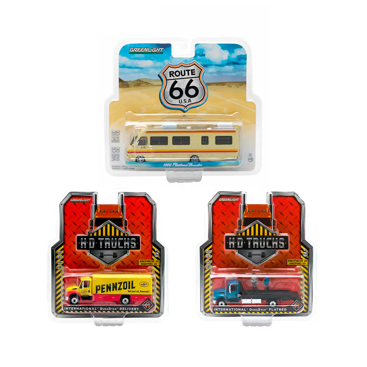 33020Serie Serie HD Trucks 3 Piezas Ruta 66 Greenlight Escala 1/64 - Imagen 1