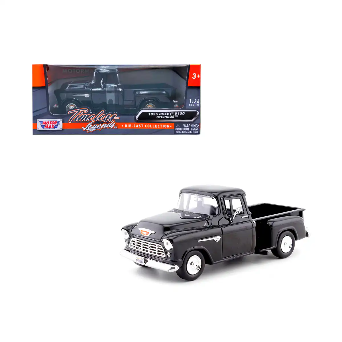 73236BKChevy Chevy 5100 Stepside Pick Up 1955 Negro Motor Max Escala 1/24 - Imagen 1