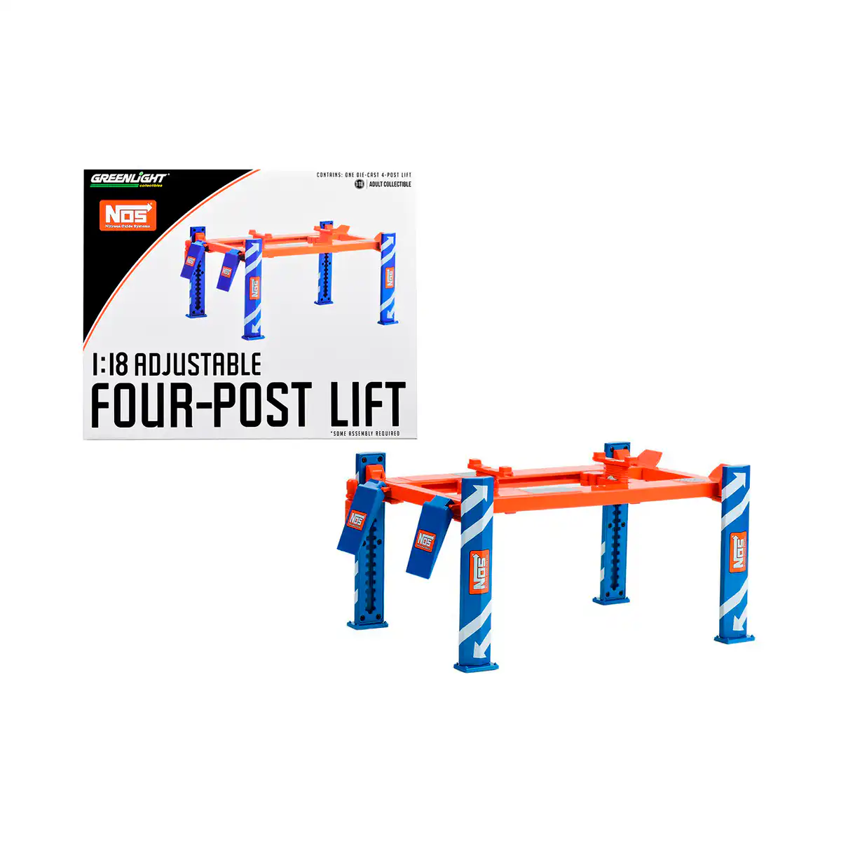 13672NOS NOS Elevador Poste Four Post Lift Autos a Escala 1/18 Greenlight - Imagen 1