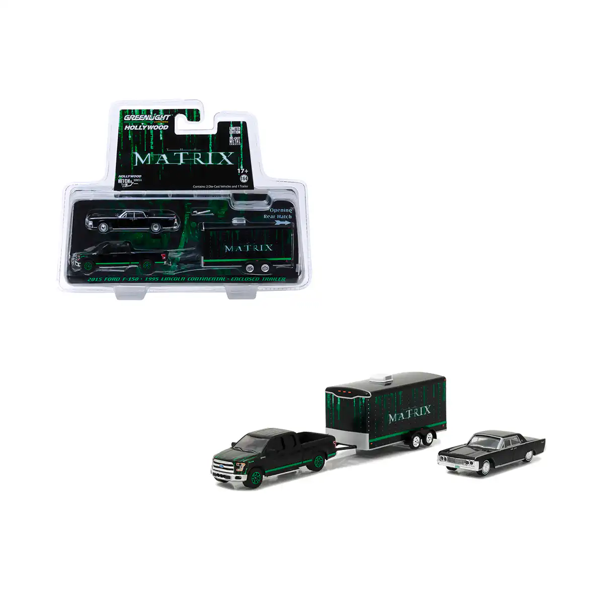 31040-BMatrix1 Ford F150 2015 con Lincoln y Remolque Matrix Greenlight 1/64