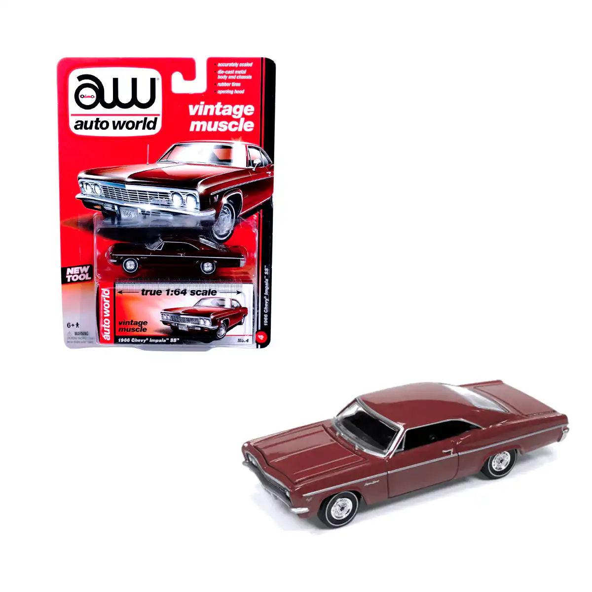 AW64002ImpalaSRD1 Chevy Impala SS 1966 Vintage Muscle Vino Auto World 1/64