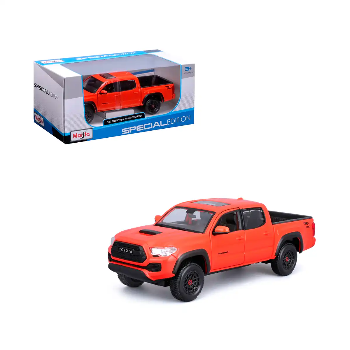 32910ORTacoma1 Toyota Tacoma TRD Pro 2023 Pickup Maisto Escala 1/24 Naranja