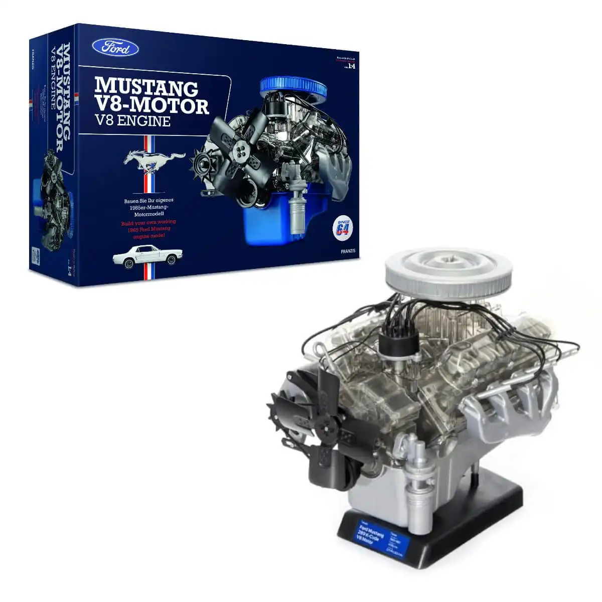 504234Ford1 Ford Mustang V8 Motor Armable con Sonido Franzis Escala 1/4