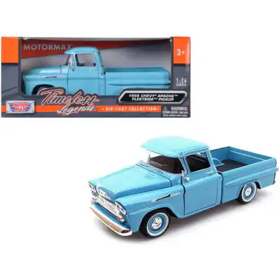 Chevrolet Apache Fleetside Pickup 1958 Azul Motor Max 1/24