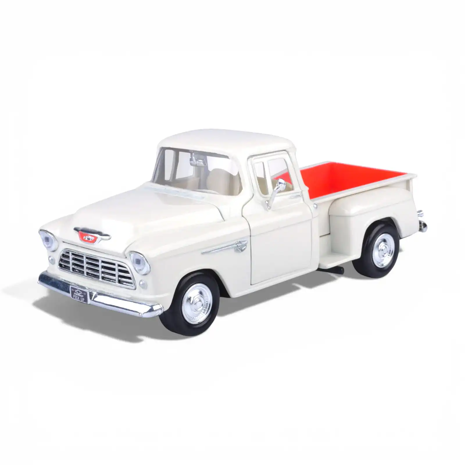 79346WHChevy03 Chevrolet 3100 Stepside Pickup 1955 Timeless Legends Motor Max Escala 1/24 Blanco Metal
