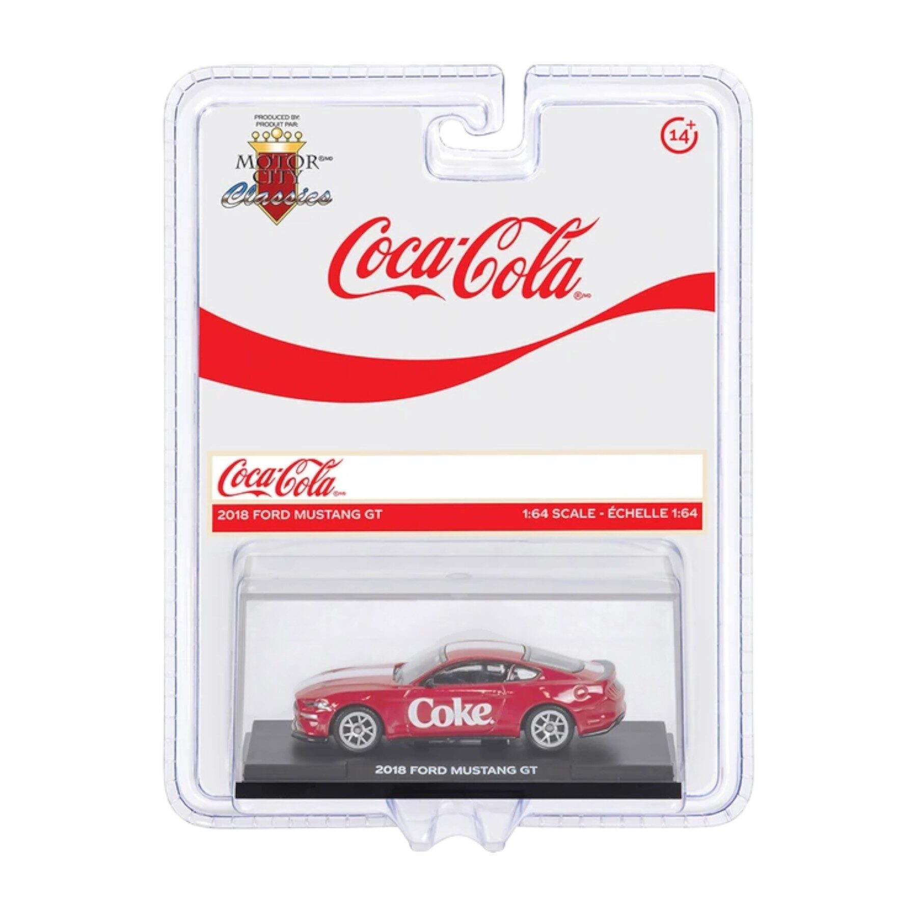 450030Ford Ford Mustang GT 2018 Coca Cola Motor City Classics Escala 1/50 Rojo